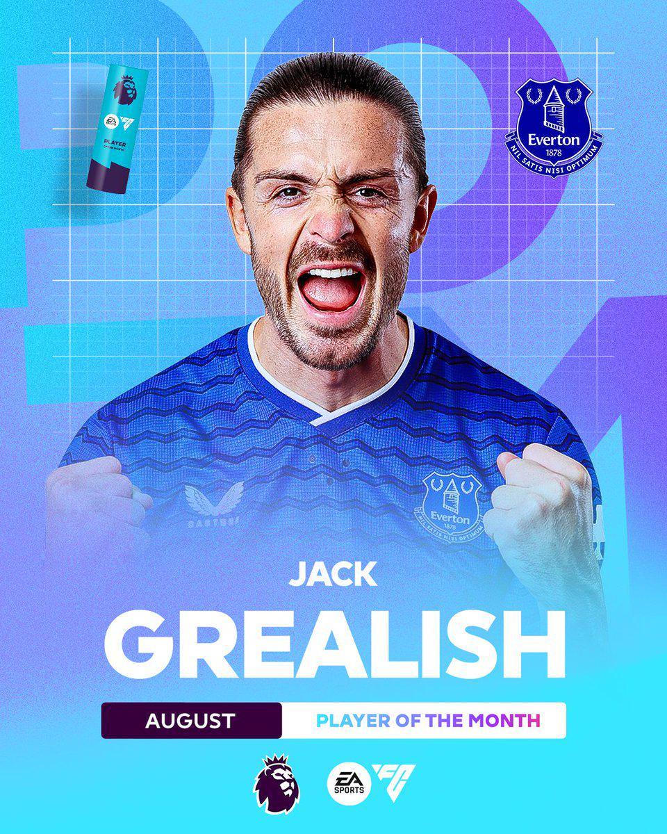 3场4助领跑助攻榜，格拉利什当选英超8月最佳球员